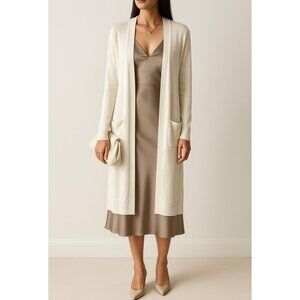 Rachel Zoe Cardigan Sz XL Linen Blend Long White Pockets Quiet Luxury Minimalist